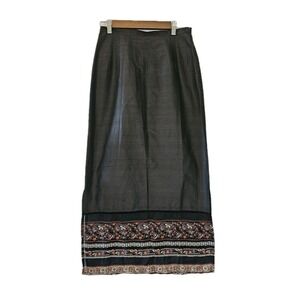 Vintage Y2k Skirt Womens 10 Black Silk Maxi Germany Embroidery Boho Floral USA